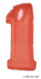 Metallic folie ballon cijfer 1 rood 102 cm