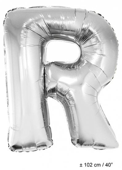 Metallic folie ballon letter R zilver 102 cm - Klik op de afbeelding om het venster te sluiten