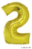 Metallic folie ballon cijfer 2 goud 102 cm