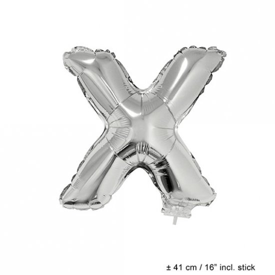 Metallic folie ballon letter X zilver 40 cm op stokje - Klik op de afbeelding om het venster te sluiten