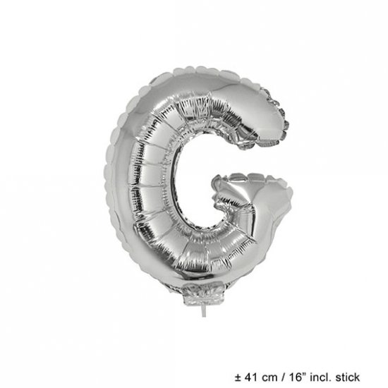 Metallic folie ballon letter G zilver 40 cm op stokje - Klik op de afbeelding om het venster te sluiten