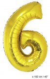 Metallic folie ballon cijfer 6 goud 102 cm