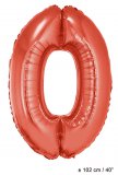 Metallic folie ballon cijfer 0 rood 102 cm