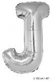 Metallic folie ballon letter J zilver 102 cm