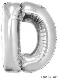 Metallic folie ballon letter D zilver 102 cm