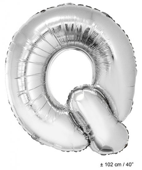 Metallic folie ballon letter Q zilver 102 cm - Klik op de afbeelding om het venster te sluiten