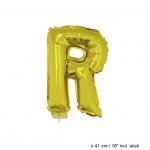Metallic folie ballon letter R goud 40 cm op stokje