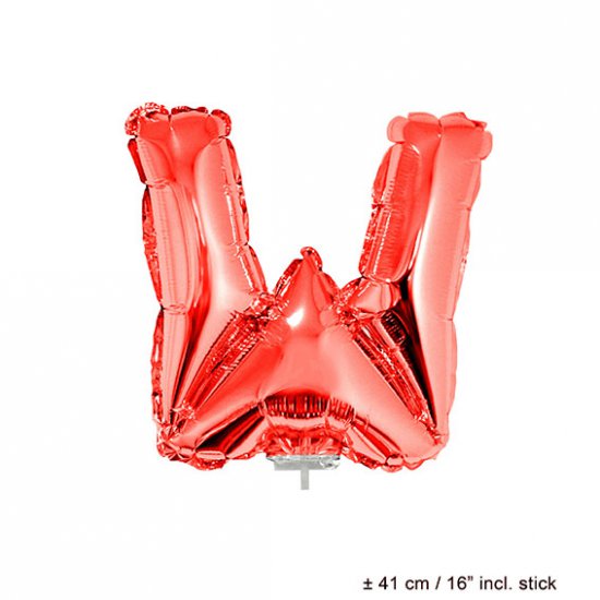 Metallic folie ballon letter W rood 40 cm op stokje - Klik op de afbeelding om het venster te sluiten