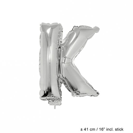 Metallic folie ballon letter K zilver 40 cm op stokje - Klik op de afbeelding om het venster te sluiten