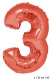 Metallic folie ballon cijfer 3 rood 102 cm