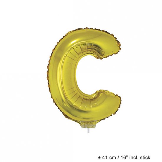 Metallic folie ballon letter C goud 40 cm op stokje - Klik op de afbeelding om het venster te sluiten