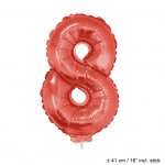 Metallic folie ballon cijfer 8 rood 40 cm op stokje