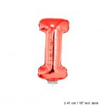 Metallic folie ballon letter I rood 40 cm op stokje