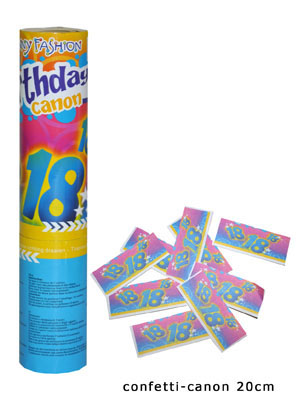 Confetti shooter met Vrolijk gekleurde confettiblaadjes met 18 j - Klik op de afbeelding om het venster te sluiten