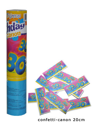 Confetti shooter met Vrolijk gekleurde confettiblaadjes met 30 j - Klik op de afbeelding om het venster te sluiten