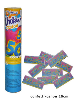 Confetti shooter met Vrolijk gekleurde confettiblaadjes met 50 j - Klik op de afbeelding om het venster te sluiten