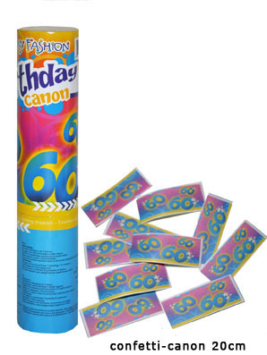 Confetti shooter met Vrolijk gekleurde confettiblaadjes met 60 j - Klik op de afbeelding om het venster te sluiten